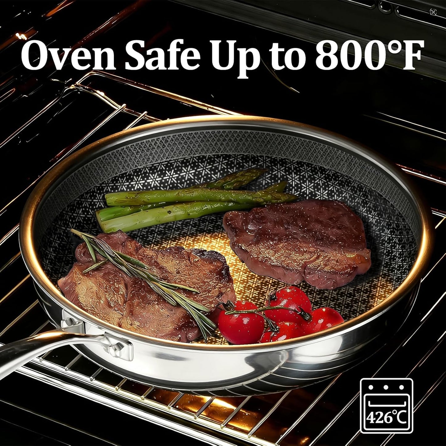 Skiennix 10-Inch Hybrid Nonstick Frying Pan | 5-Ply Stainless Steel Skillet - Dishwasher & Oven Safe Up to 800°F