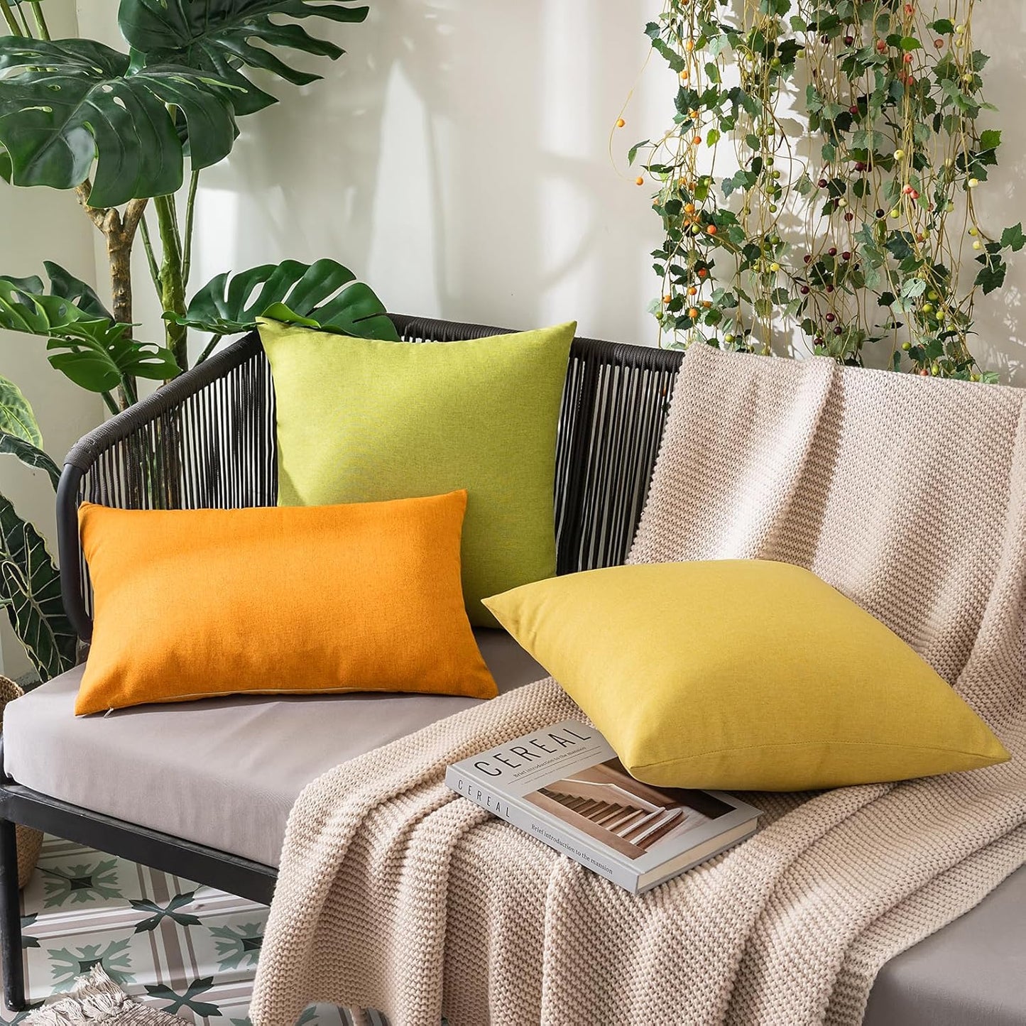 MIULEE Decorative Outdoor Throw Pillow Covers - Waterproof Faux Linen Cushion Cases | 20x20 Inch, Pumpkin Orange (Pack of 2)