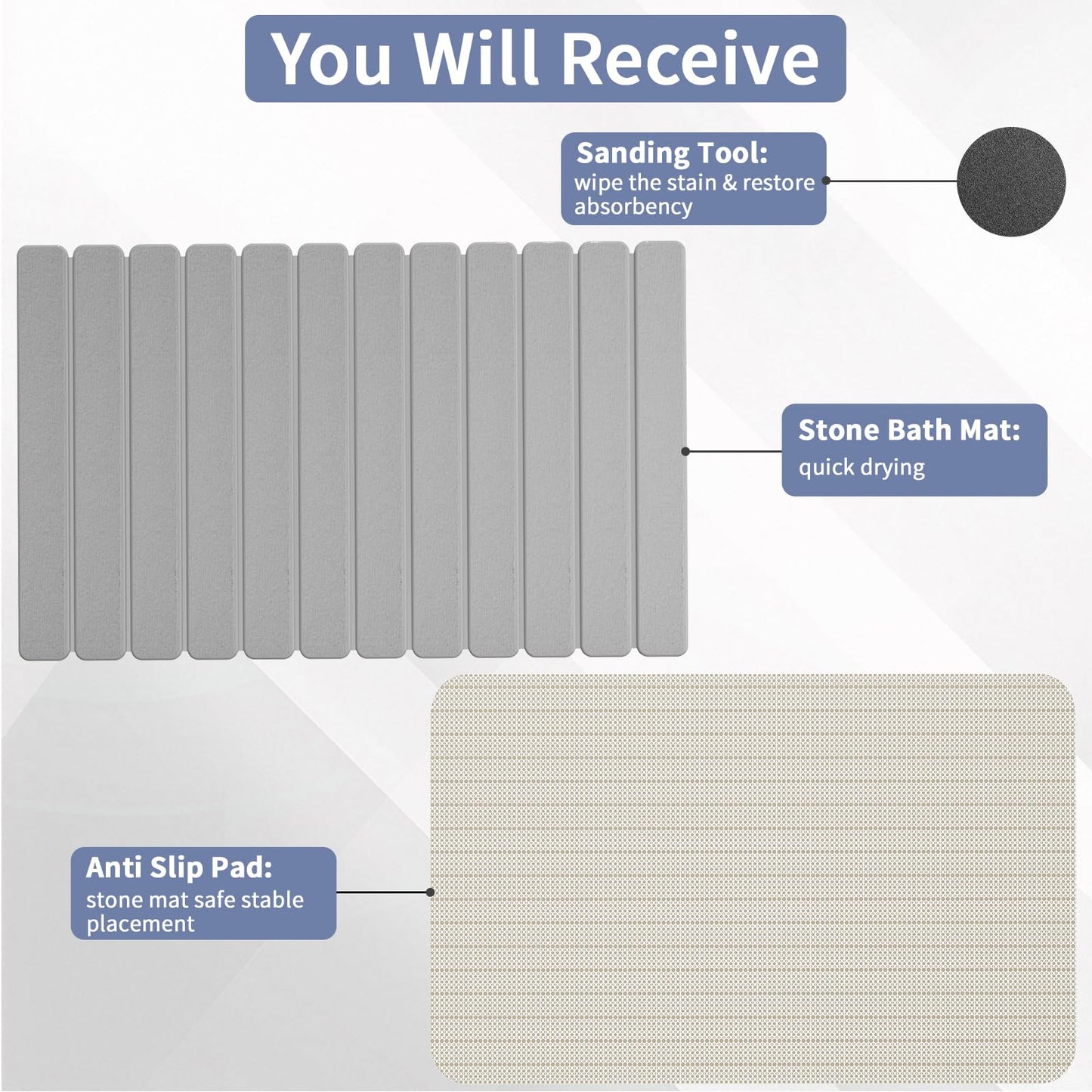 Large Stone Bath Mat 31.5 x 19.7in, Quick Dry Stone Drying Mats for Bathroom, Super Absorbent Foldable Bath Stone Mat, Non Slip, Large Diatomaceous Earth Dish Drying Mat for Kitchen Counter