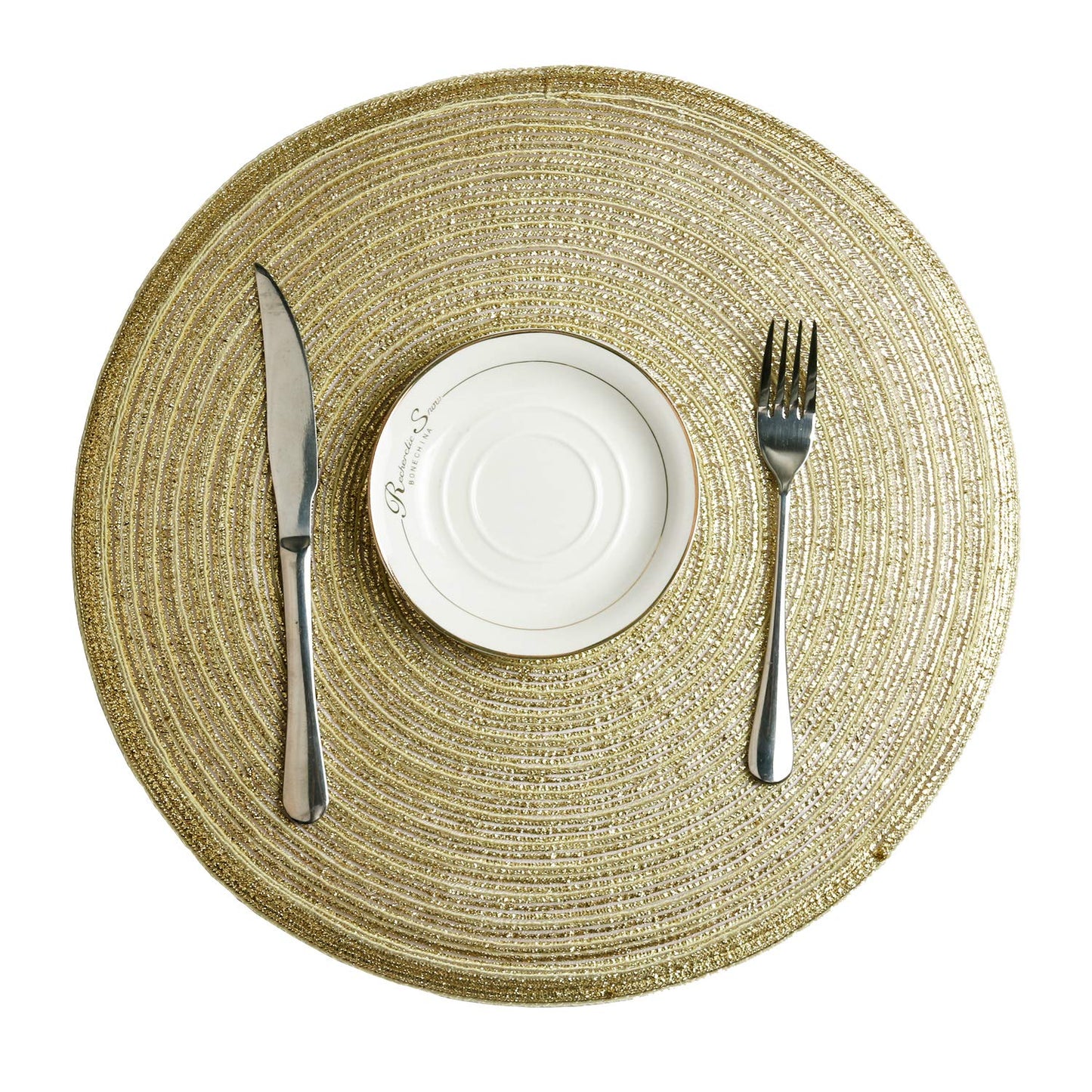 SHACOS Gold Glitter Round Placemats Set of 6 Bling Circle Place Mats Washable Table Mats for Christmas Holiday Party Wedding Shower Table Decor (6, Gold)