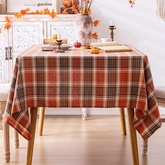 AQOTHES Plaid Fall Tablecloth Thanksgiving Rectangle 60x70 Inch, Rust Orange Table Cloths Autumn Decorations, Polyester Fabric Table Cover for Harvest Party Dining Farmhouse Kitchen Decor