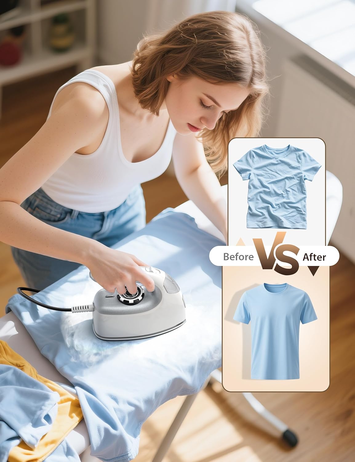 Sundu 1000W Mini Travel Steam Iron - Portable Quilting & Sewing Iron with Non-Stick Soleplate, 90ml Tank, Digital Control | Silver Grey