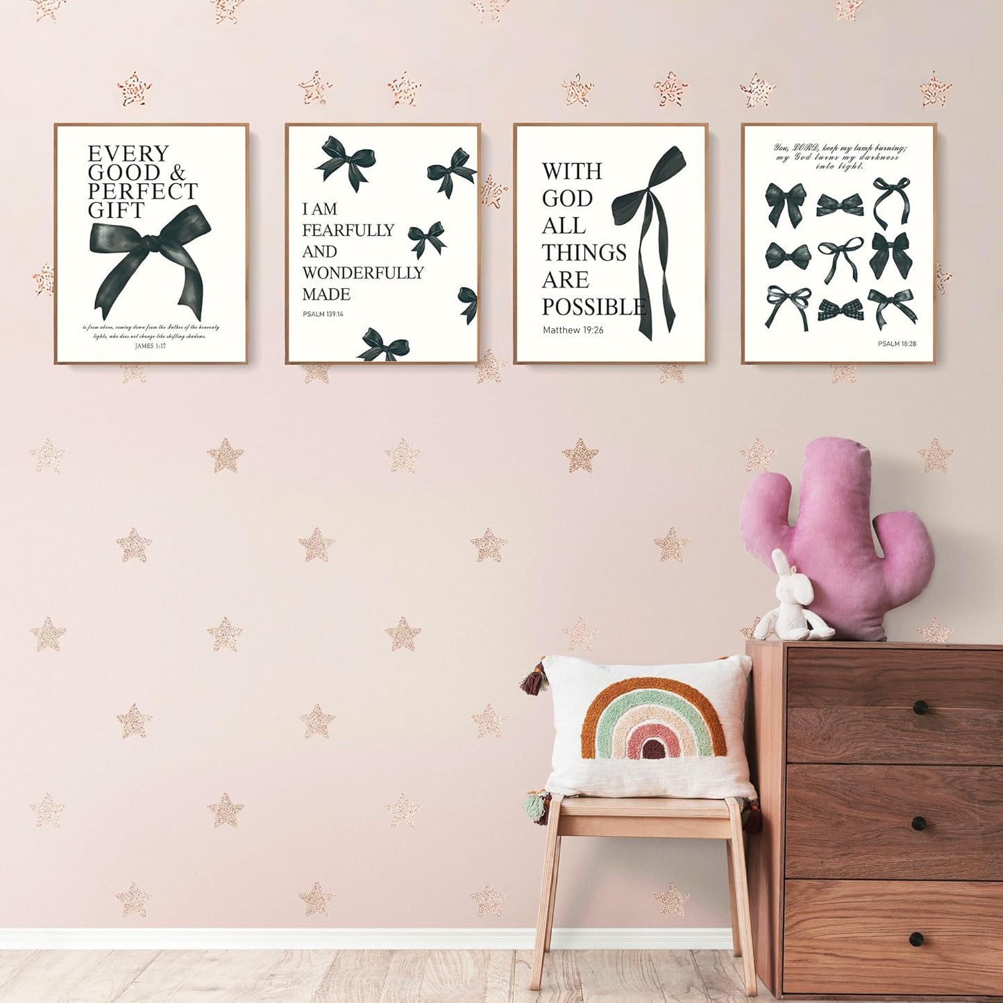 LARTSFRO Coquette Black Bow Wall Art Decor - Inspirational Bible Verses | 12x16 Inch Set of 4 Unframed Prints