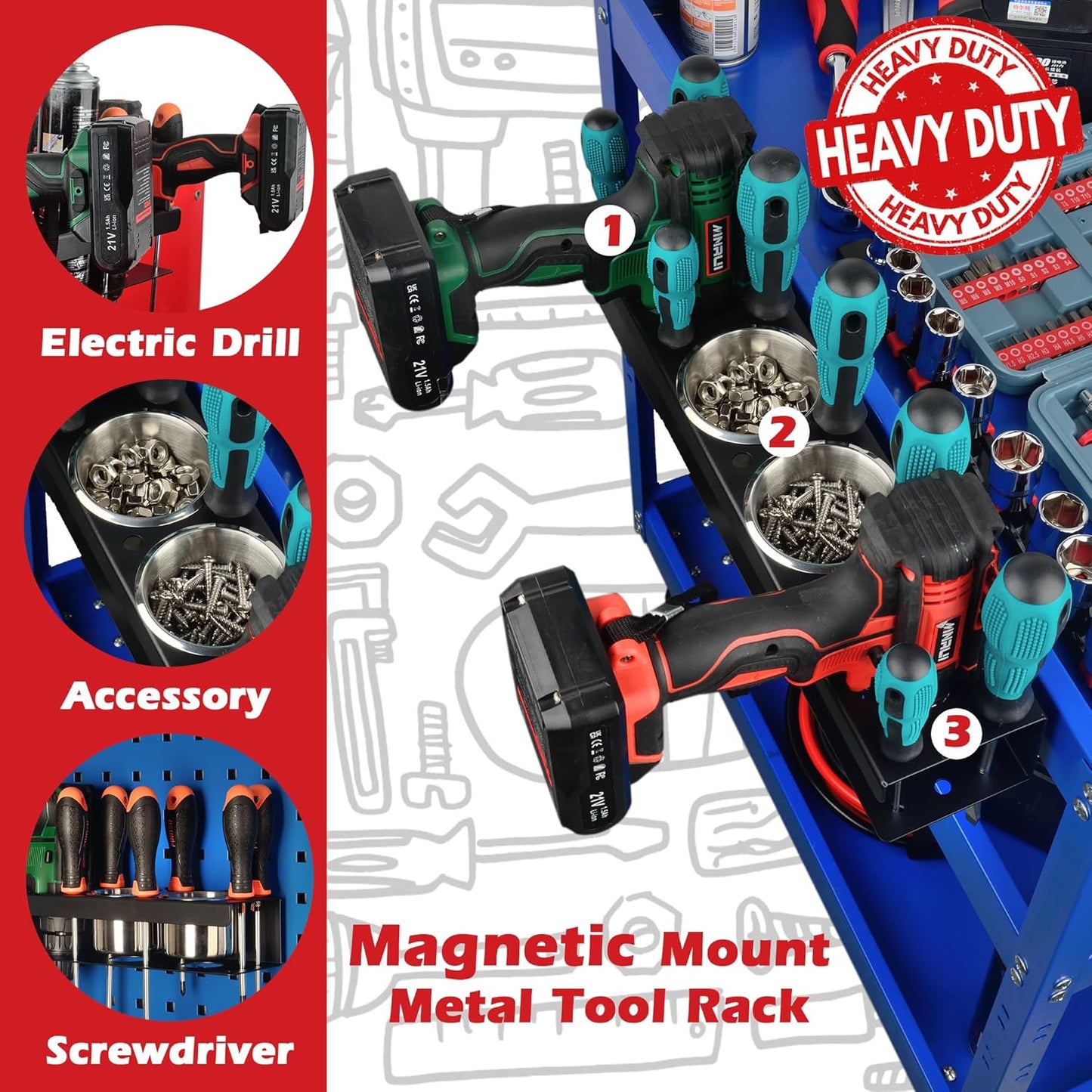 ULIBERMAGNET Power Tool Organizer Rack - Heavy-Duty Magnetic Spray Bottle Holder | Wall-Mounted Metal Storage for Garage & Workshop