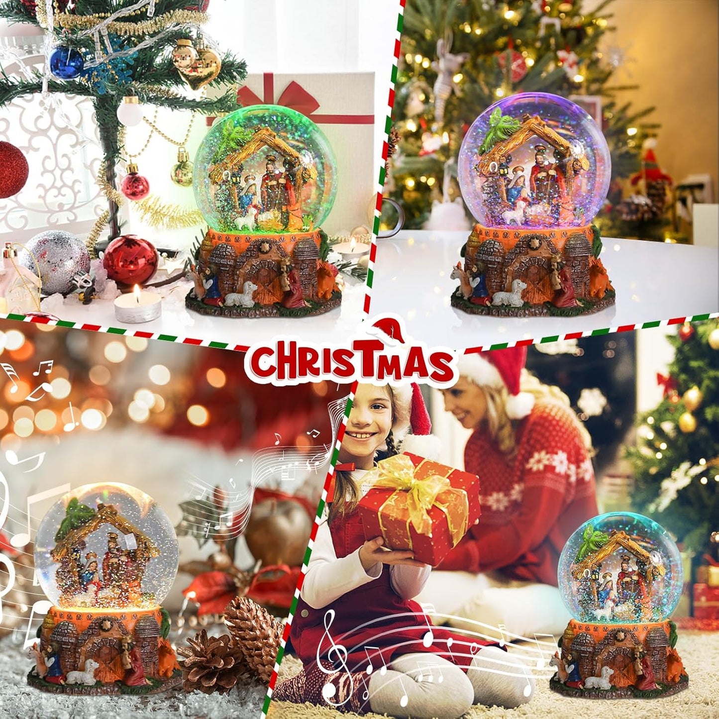 Taman Christmas Nativity Snow Globe - Musical Glittering Snowflakes & Lighted Tabletop Décor