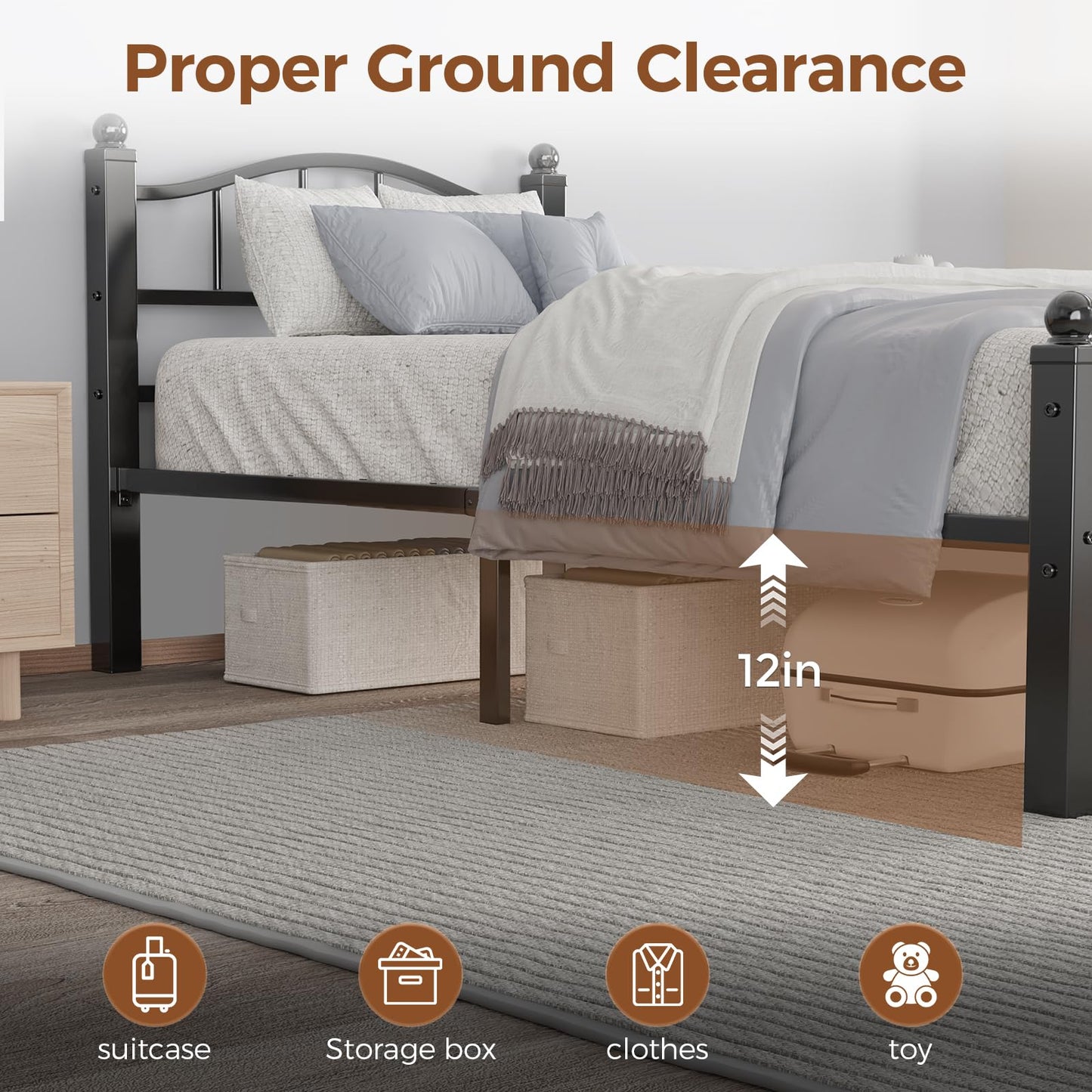 Blbeed Metal Twin Bed Frames, Noise-Free Design & Underbed Storage Heavy Duty Bed Frames with Headboard No Box Spring Needed/Tool-Free Assembly