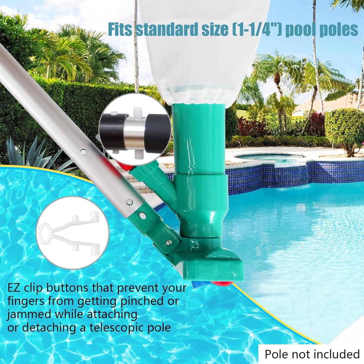 POOLWHALE Mini Jet Vac Vacuum Cleaner - Upgraded Design with Brush & 56.5" Telescopic Pole
