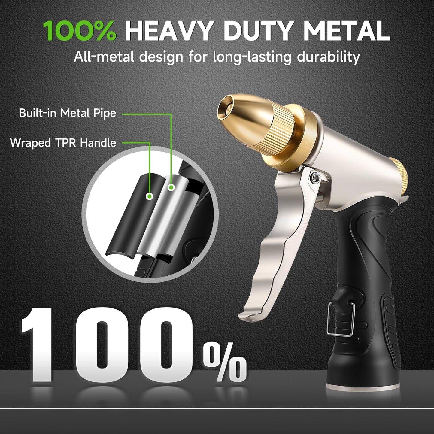 Skiennix Garden Hose Nozzle - Upgraded Heavy Duty Metal Spray Nozzle with Adjustable Patterns | 2-Pack for Watering and Car Washing