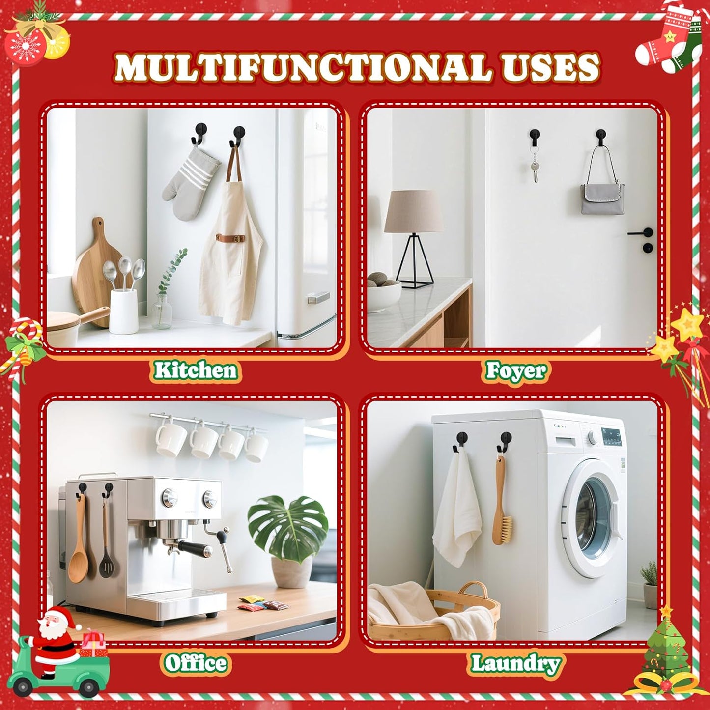 Skiennix Magnetic Wreath Hanger - Rubber Coated Hooks for Metal Doors & Fridges | Black, 2 Pcs
