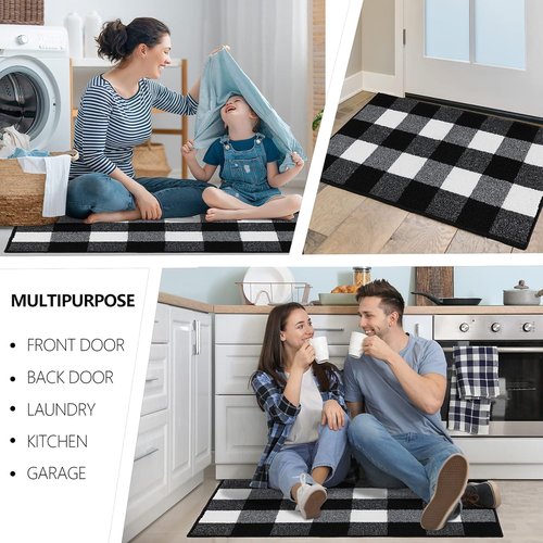 Buffalo Plaid Outdoor Rug - Non-Slip Absorbent Entryway Mat | 20"x32" Black and White Checkered Design