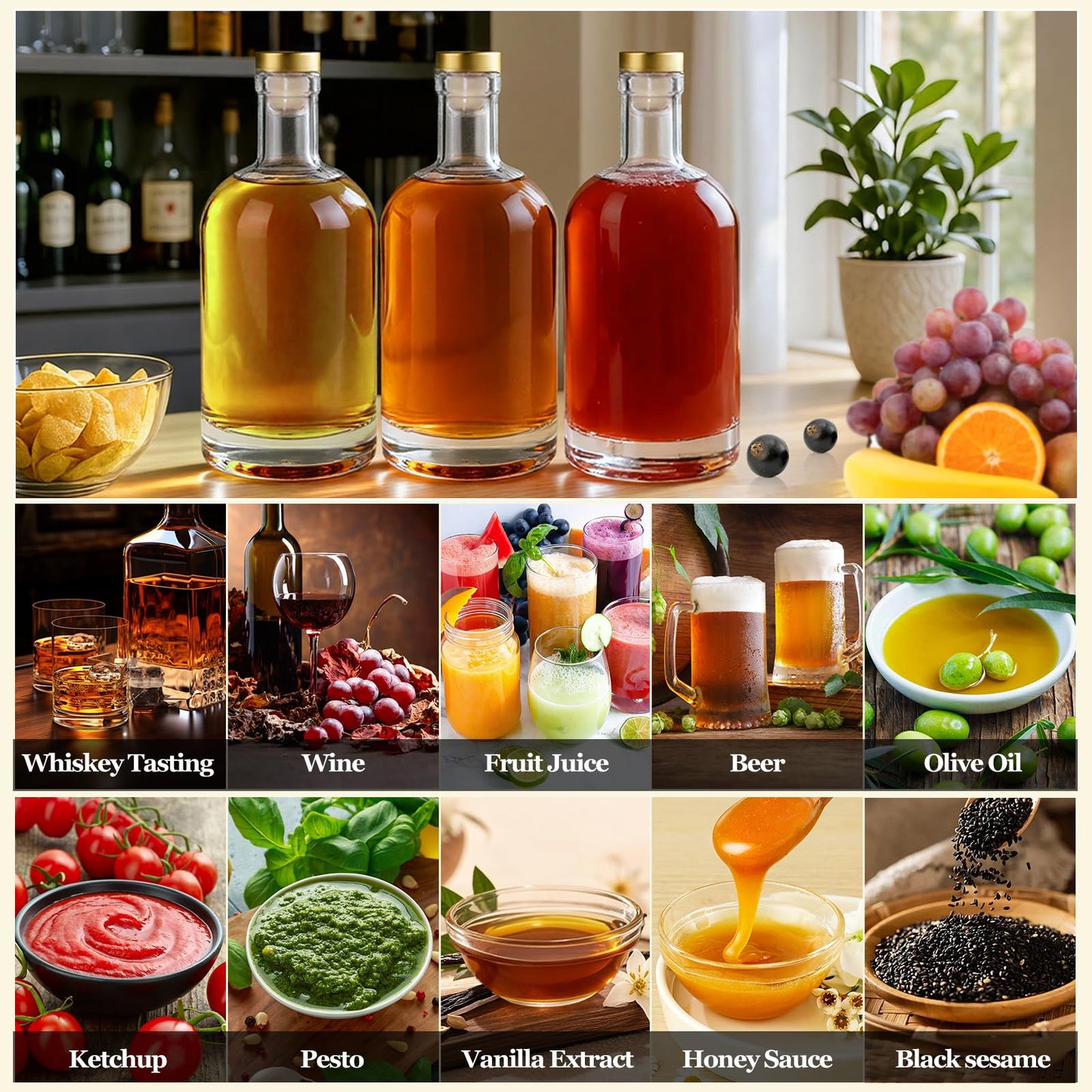 TBWIND 25 oz Clear Glass Bottles with Cork, 4 Pack Clear 750ml Liquor Bottles, Thick Heavy Base Airtight Wine Bottles for Beverages, Liquor, Whiskey, Oil, Vinegar, Wedding Favors & Crafts