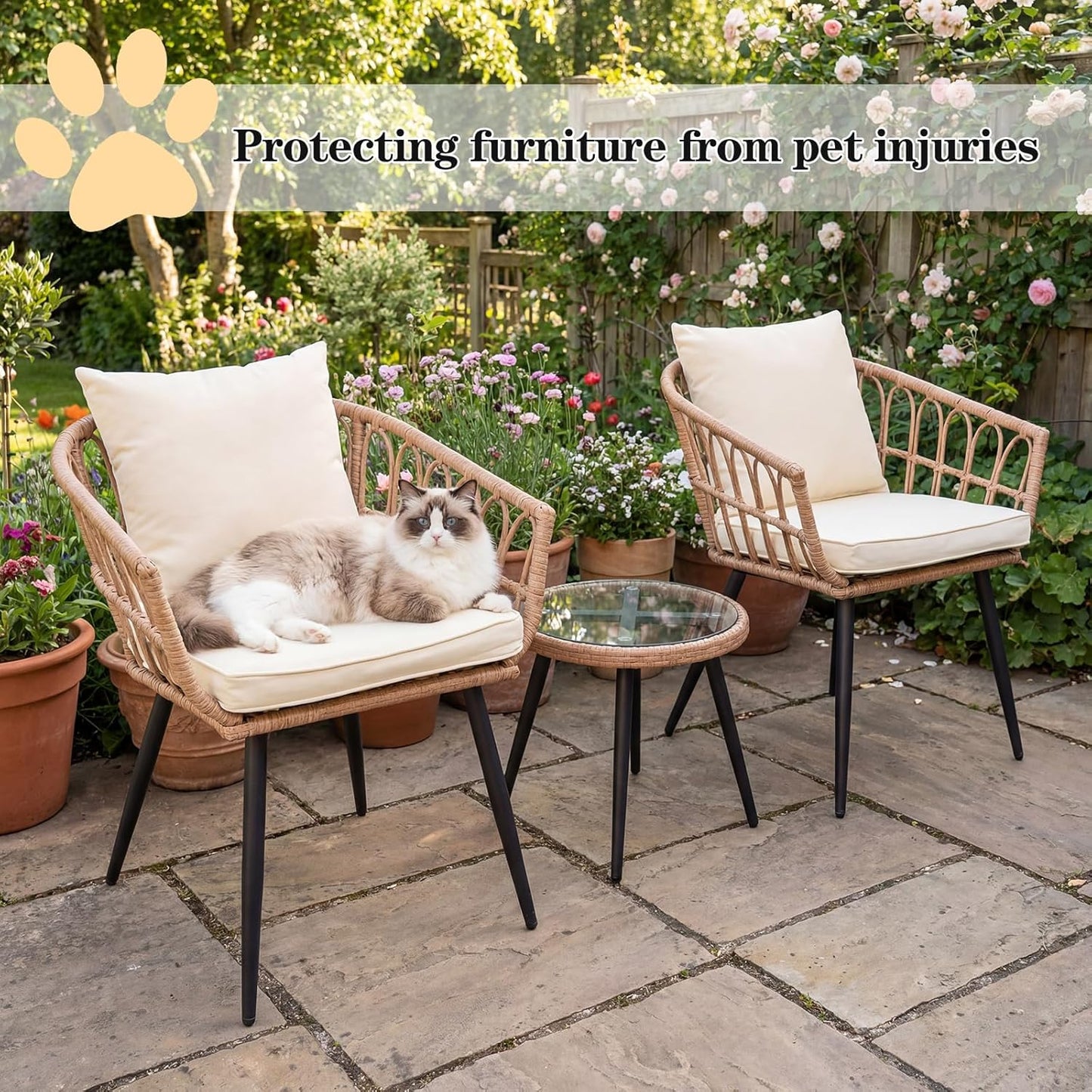 Skiennix 4PCS Patio Cushion Covers - Splash-Proof Deep Seat Slipcovers for Outdoor Furniture | Beige