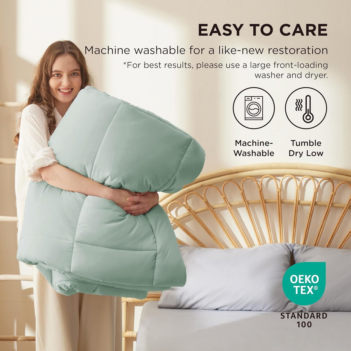 Bedsure Comforter Duvet Insert - All-Season Quilted Full Size Bedding Blanket, Sage Green, 86 x 82 Inches