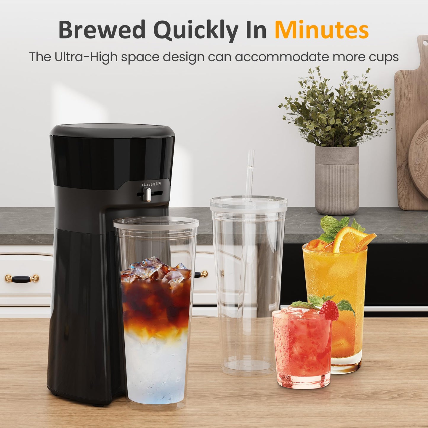Iced Coffee Tea Maker with Reusable Filter Basket, 3 QT Pitcher, Iced Tea and Coffee Machine , Tea Makers for Iced Tea, Lattes, Lemonade and Flavored Water, Adjustable Brew Strength, Black and Silver