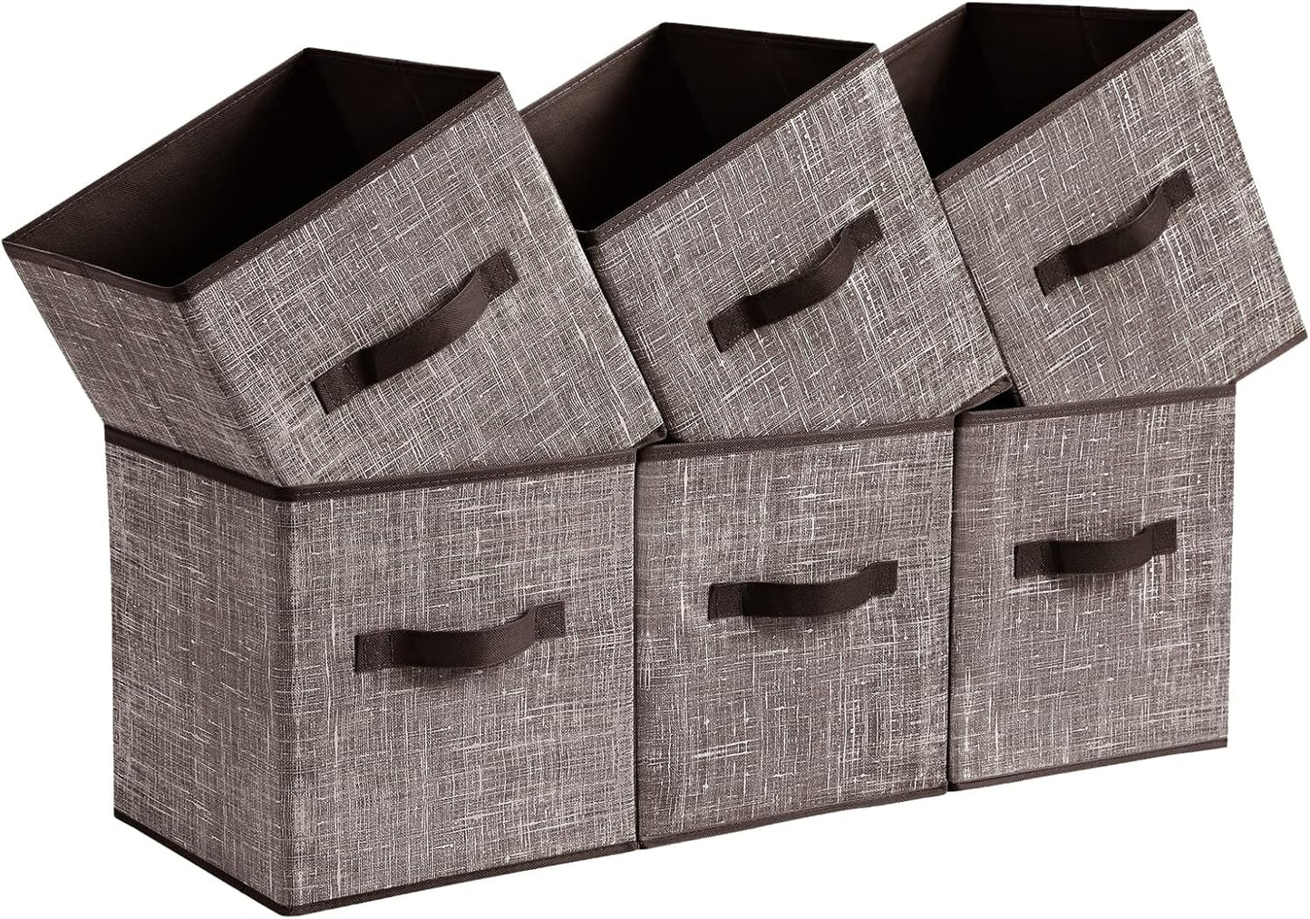 SONGMICS Storage Cubes - 11-Inch Foldable Non-Woven Fabric Bins with Double Handles - Set of 6 in Walnut Color