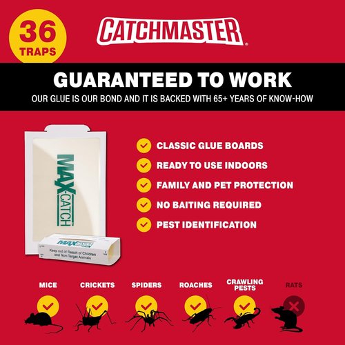 Catchmaster Max-Catch Mouse & Insect Glue Traps - 36 Pack Indoor Sticky Pest Control Boards