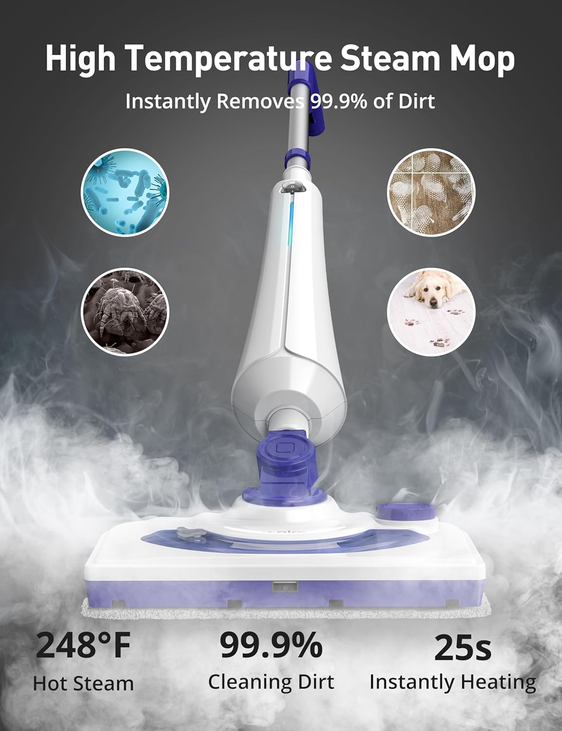 Skiennix 1300W Steam Mop Cleaner - Fast Heating 25s | Lightweight Floor Steamer for Hardwood & Tiles, 2 Washable Pads