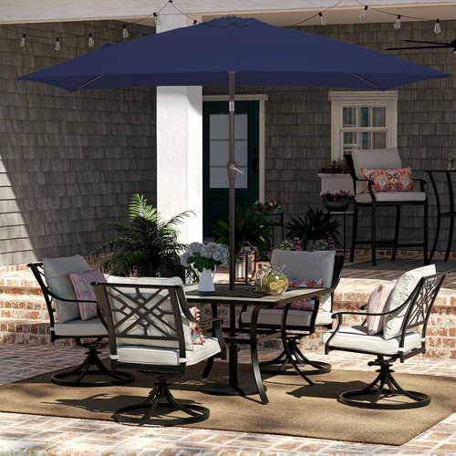JEAREY Rectangular Patio Umbrella - 6.5x10 ft Outdoor Umbrella with Push Button Tilt & Crank | Navy, UV Protection
