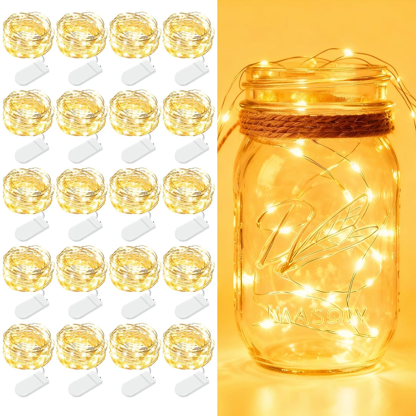 20 Pack Fairy Lights Battery Operated - 7ft 20 LED Twinkle Lights Copper Wire Mini String Lights for Mason Jars DIY Crafts Christmas Wedding Festivals Party Centerpiece Table Decorations, Warm White