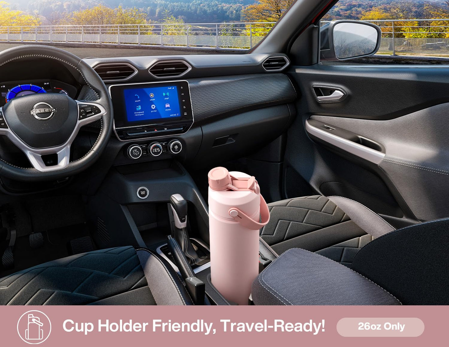 POWCAN 26 oz Insulated Water Bottle with 2-in-1 Straw and Spout Lid, Keep Cold 24H, Leak-Proof, Fits in Car Cup Holder, Stainless Steel Water Bottle for Gift, Holiday, Travel and School (Sweet Rosy)
