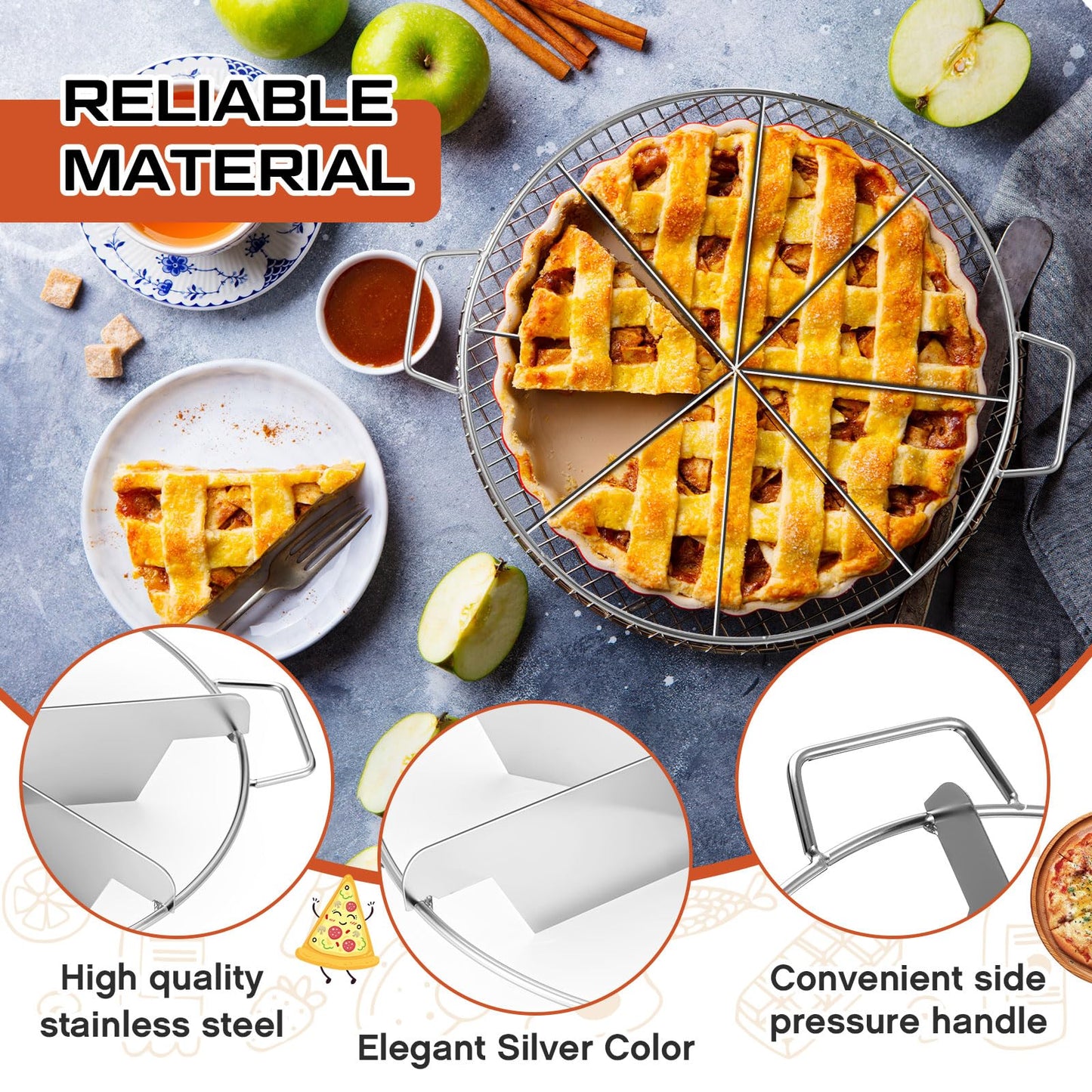 2 Pieces Pie Cutter Cake Marker Round 10.6 Inches Diameter Stainless Steel Cake Cutter Slicer Rust Proof, Divider with Side Handle Press for Commercial Home(8 Slice,6 Slice)