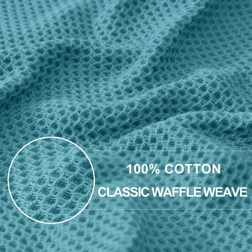 Homaxy 100% Cotton Waffle Weave Kitchen Dish Towels, Ultra Soft Absorbent Quick Drying Cleaning Towel, 13 x 28 Inches, 6-Pack, Lake Blue