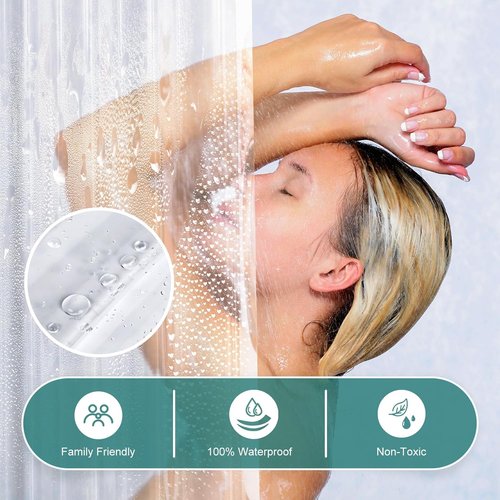 AmazerBath Heavy Duty Shower Curtain Liner - 12 Gauge, 72 x 78 Inches, Clear with 3 Weights & 12 Grommets