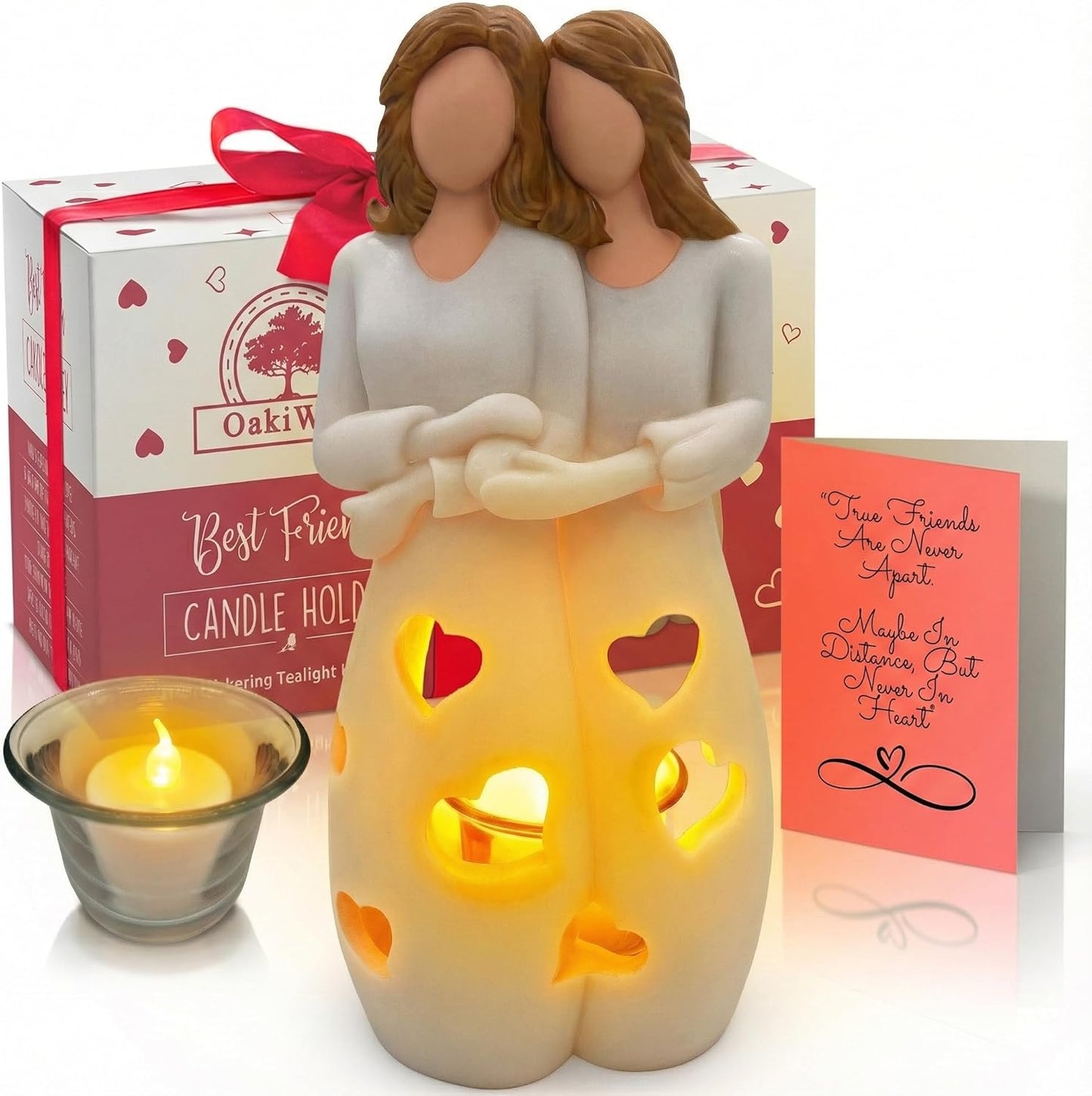 Sisters for Mom - Candle Holder Statue with Flickering LED Light | Unique Gift for Mother's Day & Friends