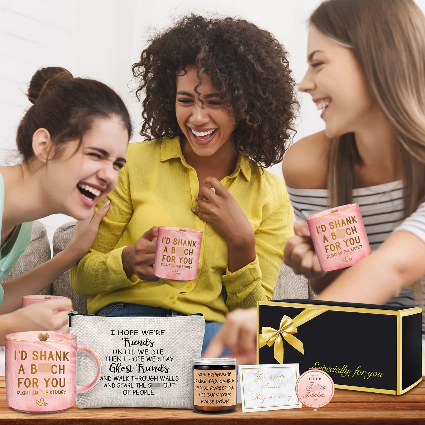 YENCHORN Best Friend Birthday Gifts for Women Friendship Gifts for Women Funny Best Friend Gift for Woman Bestie Gift for Woman Bff Bestfriend, Coffee Mug Makeup Bag Mirror Card