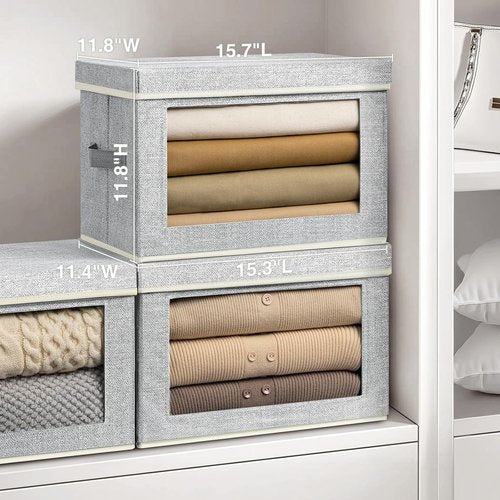 Homsorout Fabric Storage Bins - Large Storage Cubes with Lids & Windows | 4-Pack for Closet & Office