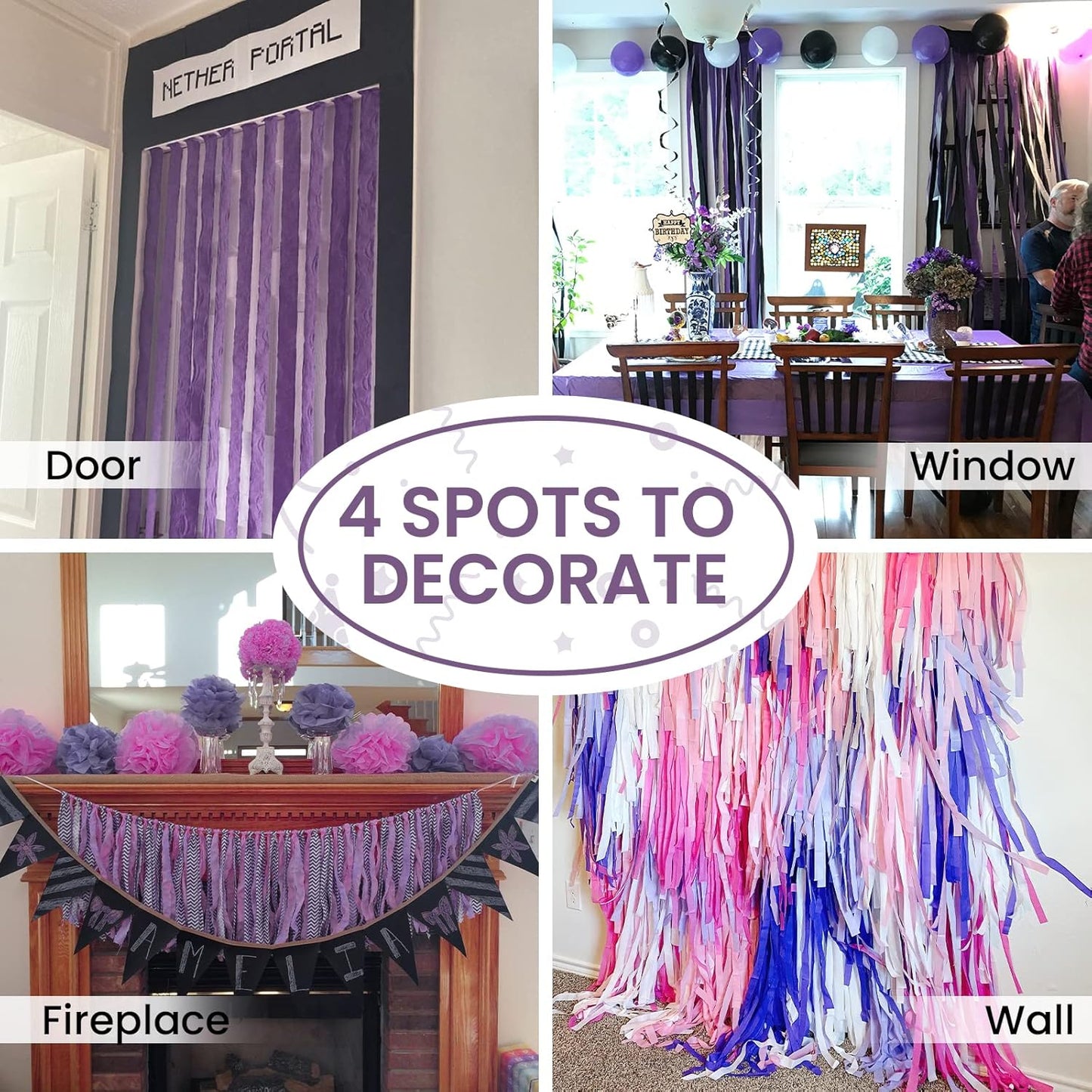 PartyWoo Crepe Paper Streamers - Light Purple 4 Rolls | 328ft for Party, Wedding, Birthday Decor