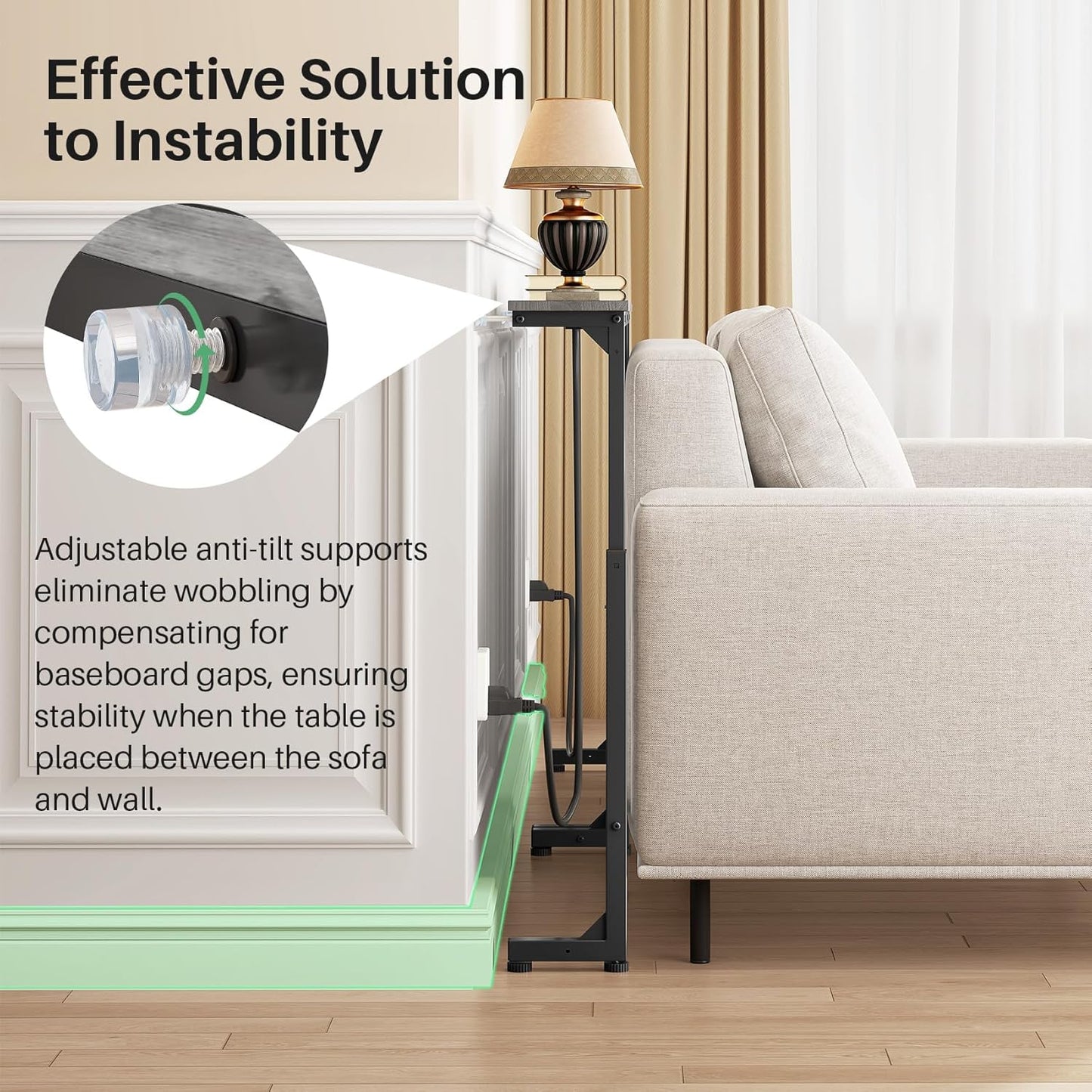 Kitstorack Long Sofa Table - Adjustable Height 25"-33" with 2 Power Outlets | Dark Gray, 5.9" D x 79" L