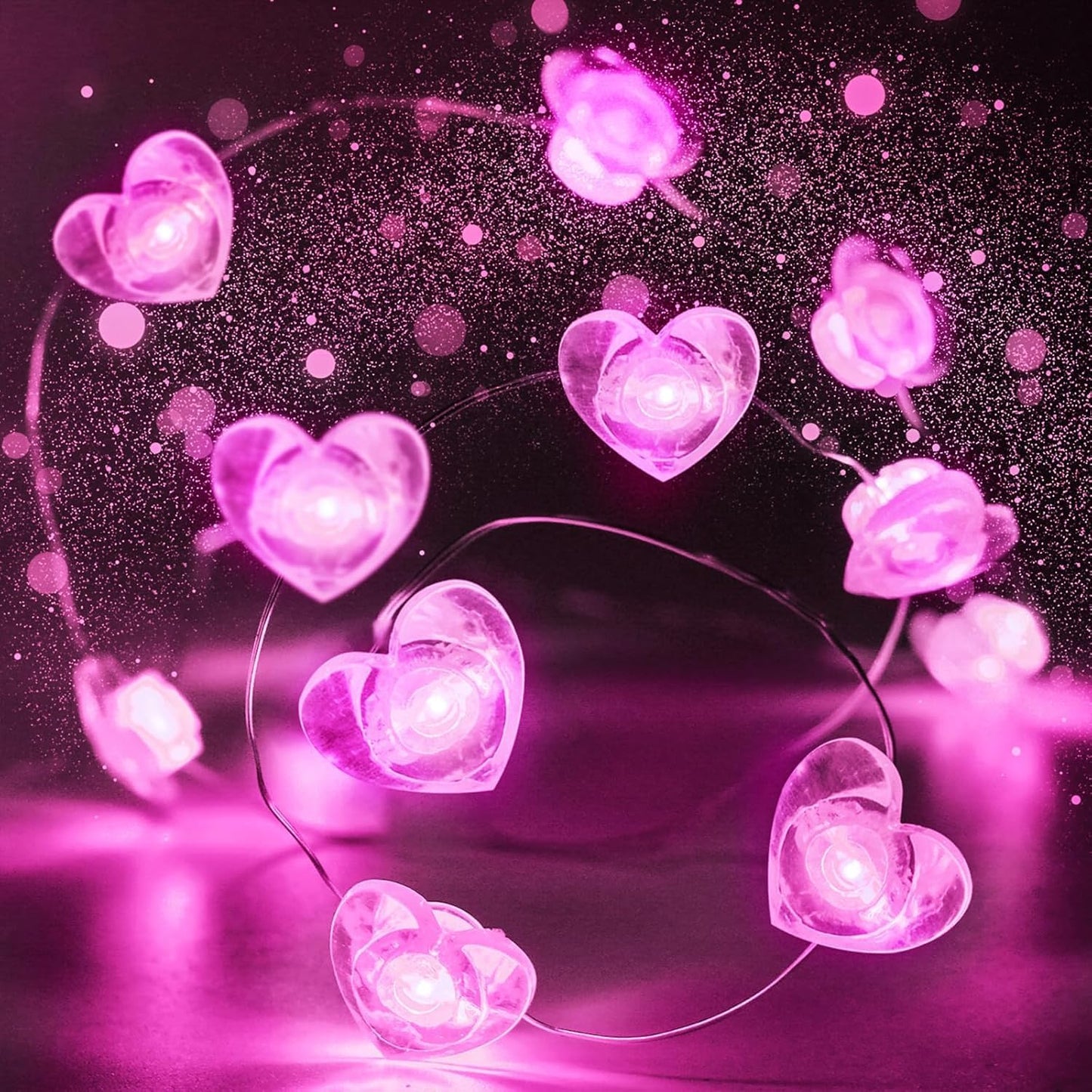 Skiennix 10FT Pink Heart Fairy Lights - Battery Operated LED String Lights with Timer for Indoor/Outdoor Decor