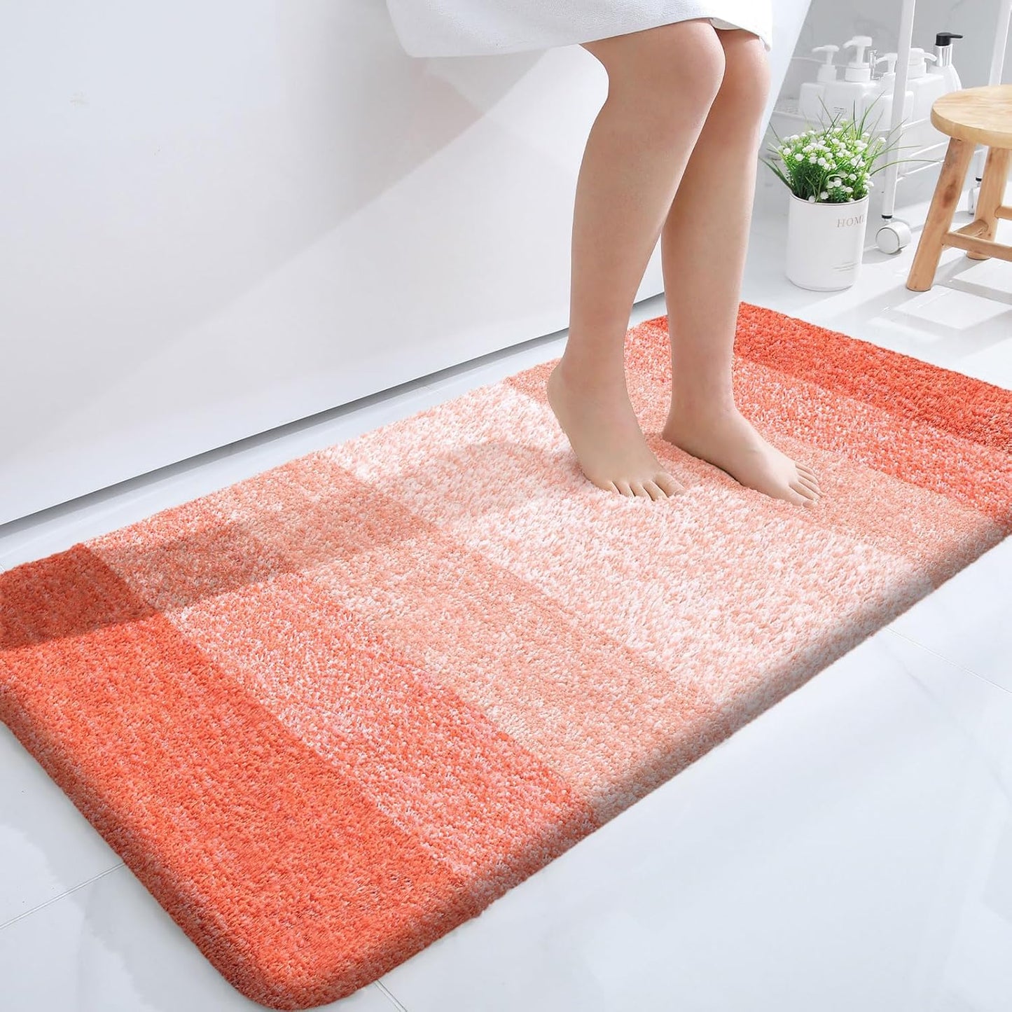 OLANLY Large Bath Rugs - Extra Soft Microfiber, Quick Dry, Machine Washable | 50x30 Inches, Coral Color