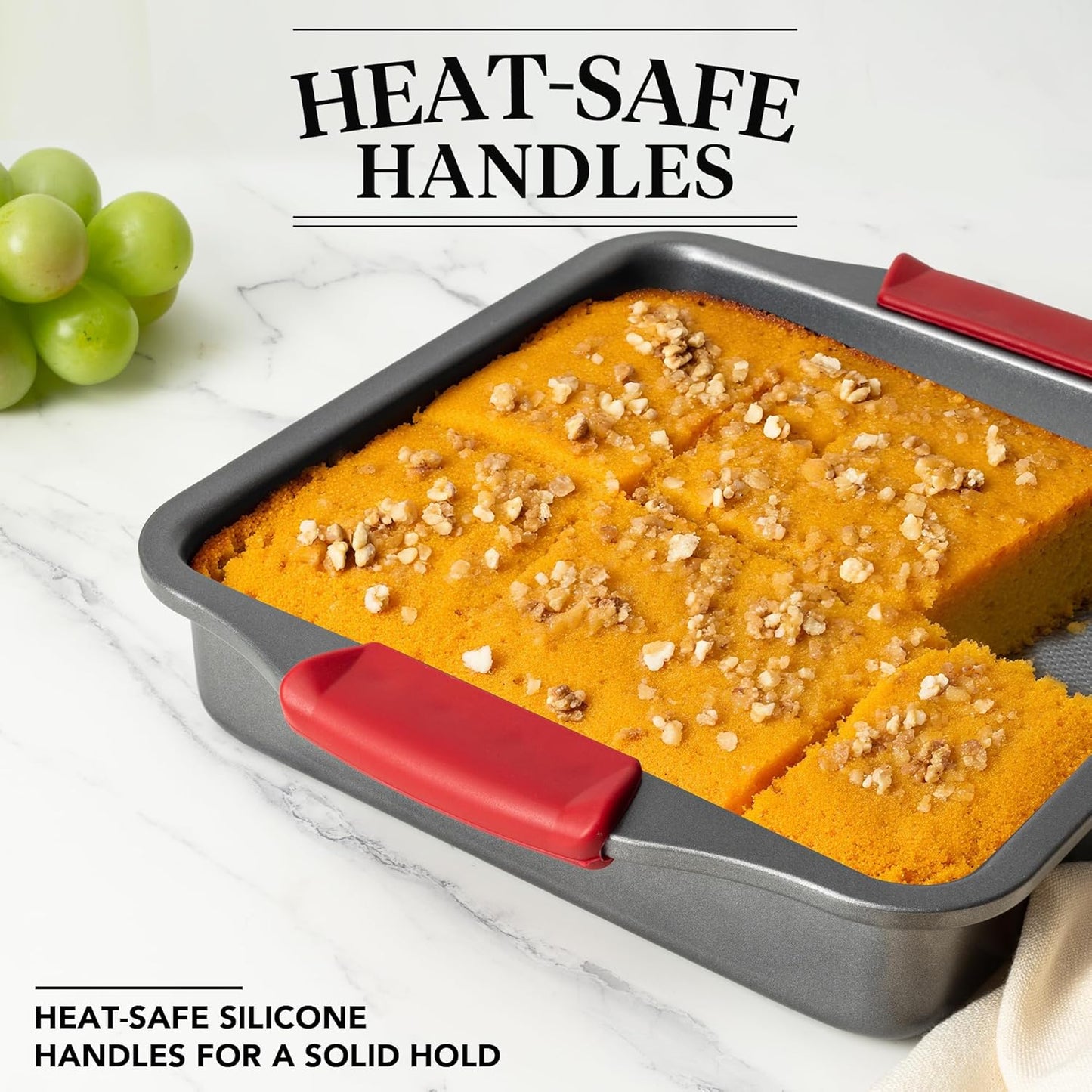 Tiawudi 9" Square Cake Pan Set - Heavy Duty Nonstick Bakeware with Diamond Texture & Silicone Grip Handles