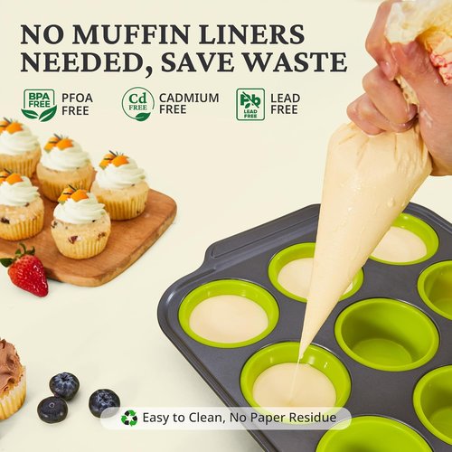 BRONYPRO Silicone Muffin Pans - Nonstick Egg Bite Maker & Cupcake Molds | 12 Regular Size, Lime Green