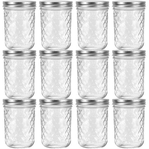 Eathtek 16oz Wide Mouth Glass Mason Jars 12 Pack, 480 ml Glass Canning Jars with Airtight Lids, Ideal for Salad, Meal Prep, Perserving,Pickling, Jam, Honey With Lids
