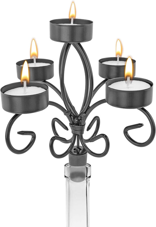 Wine Bottle Topper Candelabra - 5 Tea Light Holder with Candles for Southern Home Decor