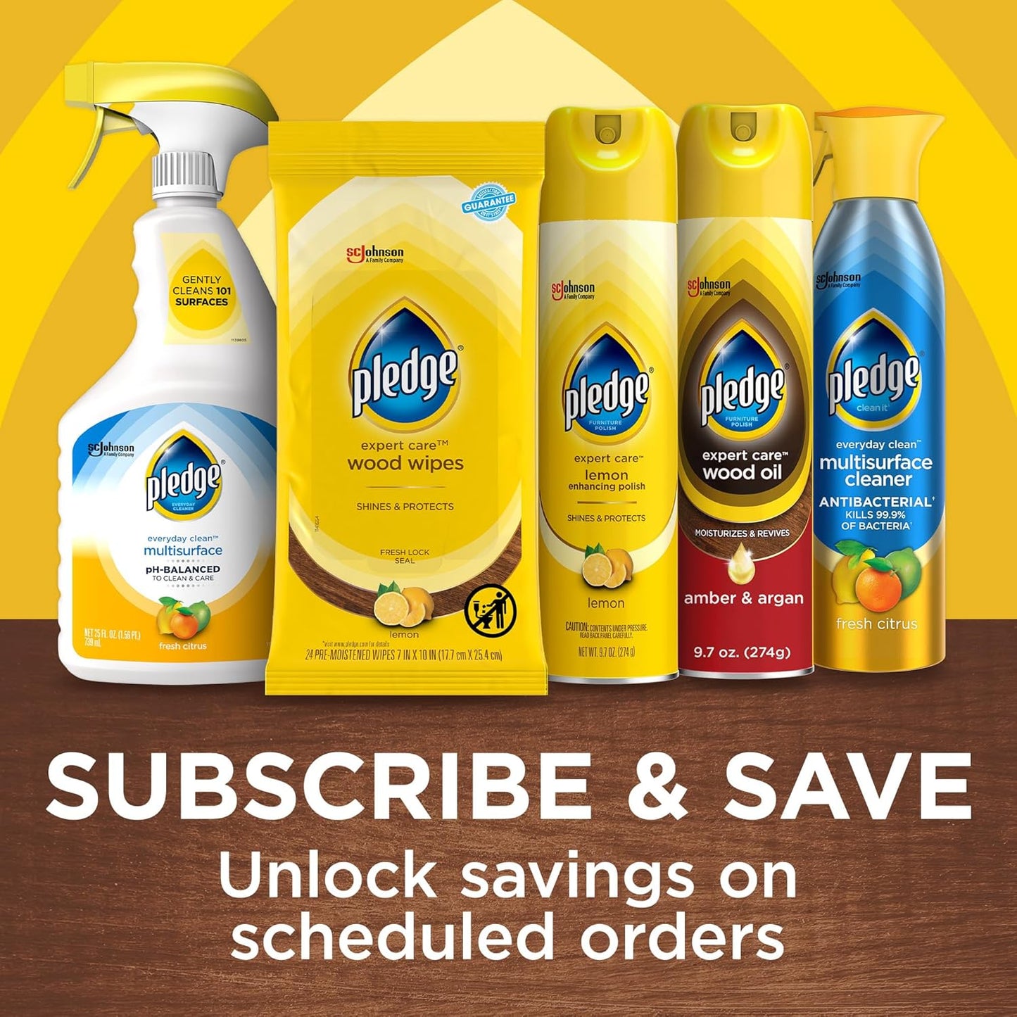 Pledge Enhancing Polish Spray - Wood & Stainless Steel Cleaner | Fast Shine & Scratch Protection, 9.7oz - Lemon Scent