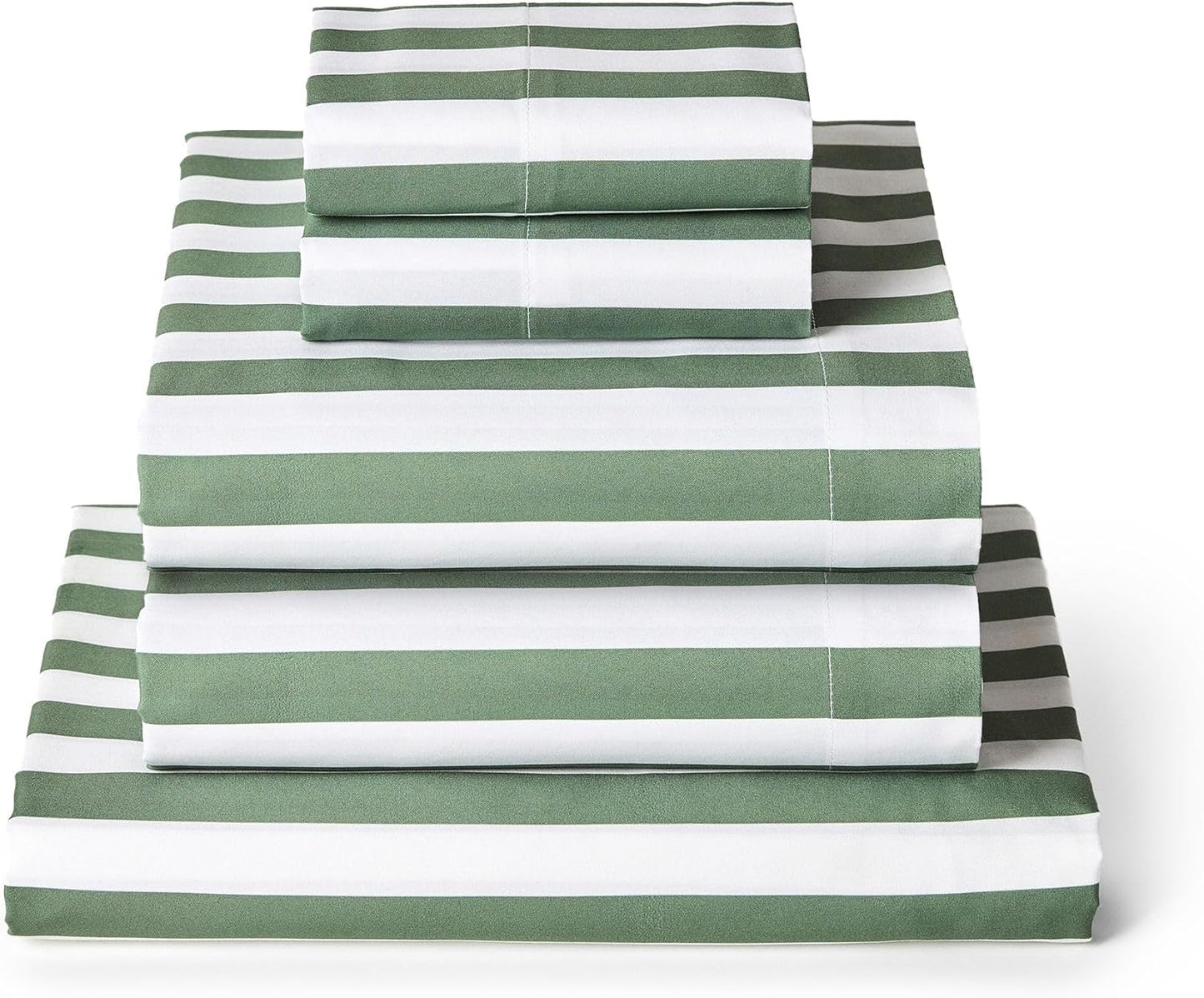 Mellanni Split King Sheets Set - 5 PC Hotel Luxury Bedding | Extra Soft, Cooling, Wrinkle-Resistant (Oxford Stripe Sage)