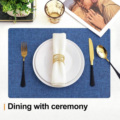 Homaxy Cloths Placemats for Dining Table Set of 4, Heat Resistant Washable Cotton Linen Blend Table Mats, Easy to Clean Place Mats for Indoor Outdoor Party Kitchen Decoration, 13" x 18", Blue