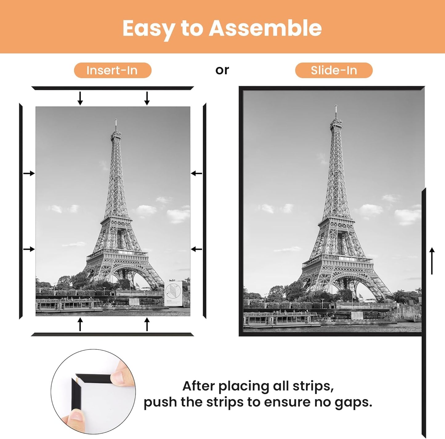 Upsimples 18x24 Picture Frame - Scratch-Proof Black Poster Frames for Photo Gallery | Horizontal & Vertical Mounting (3 Pack)