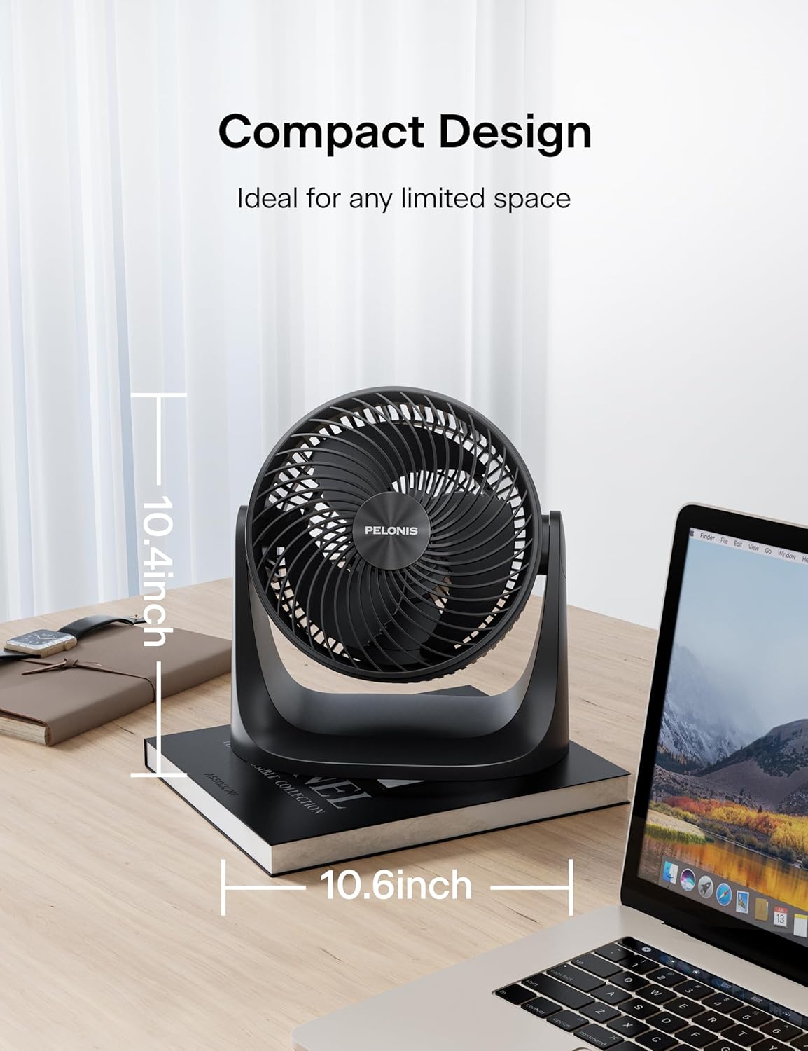 Pelonis 3-Speed Table Fan - 7-Inch Blade with 100° Adjustable Head Tilt | Compact Desktop Fan for Bedroom, Dorm, and Office - Black