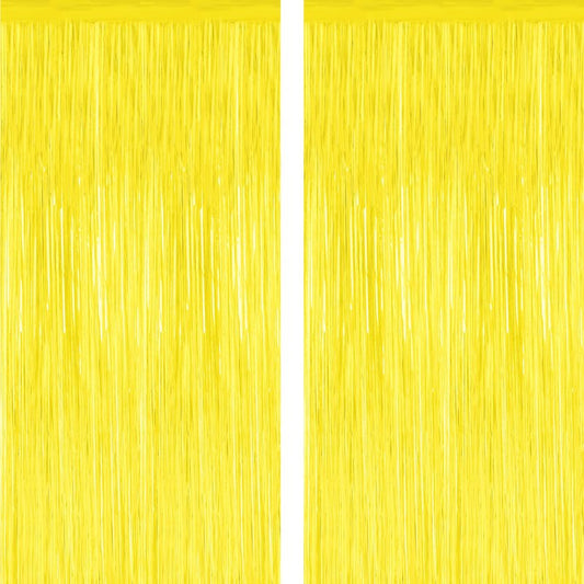 2 Pack Backdrop Curtains, 3.28 FT x 7.05 FT Yellow Color Tinsel Backdrop, Metallic Foil Backdrop Fringe Curtains Party Streamer, Party Decorations Photo Backdrop for Birthday