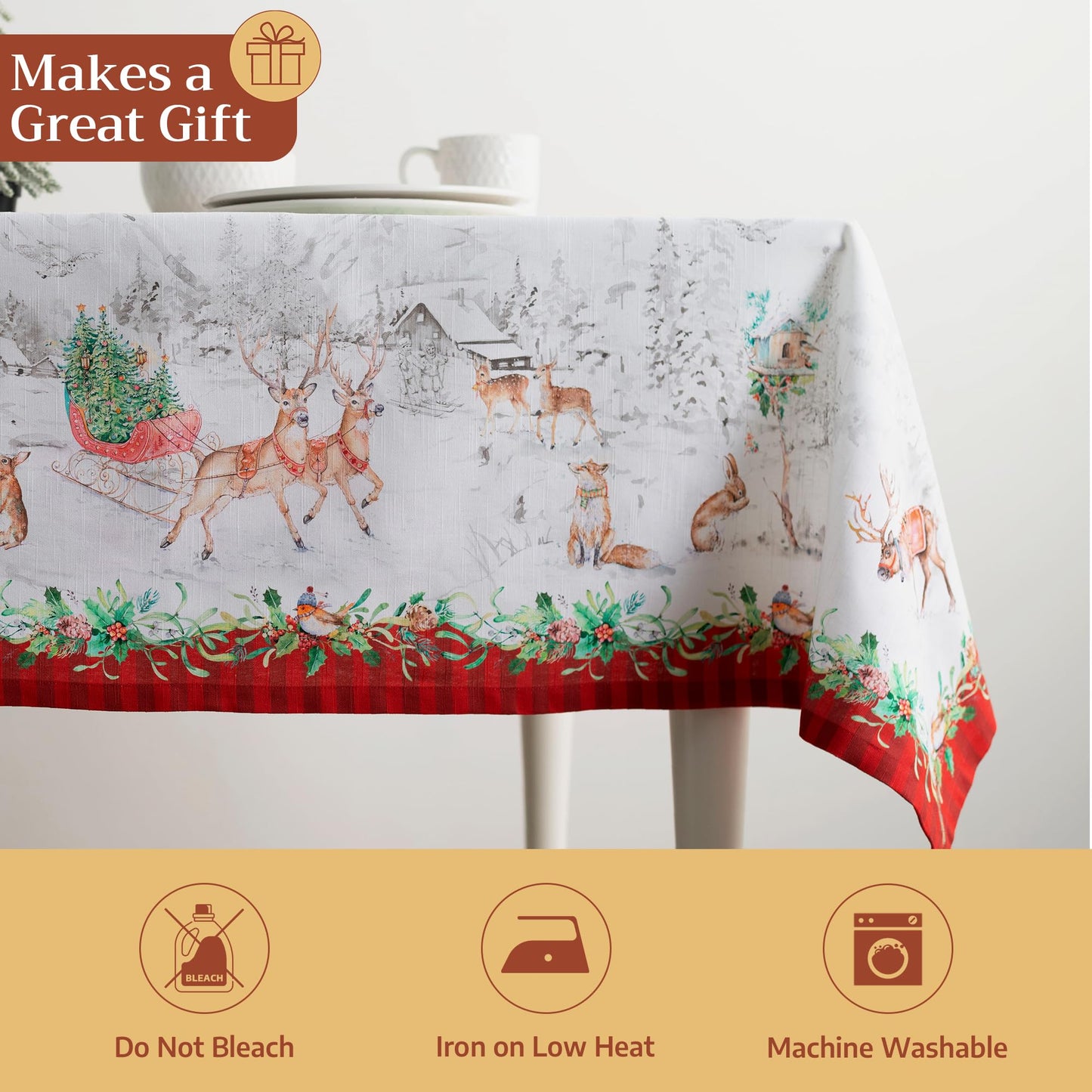 Maison d' Hermine Table Cloth Square Table 100% Cotton 54 x 54 Inches Fall Tablecloth Reusable Everyday Use for Thanksgiving Christmas Decorations Dining Farmhouse Party (Christmas Tradition)