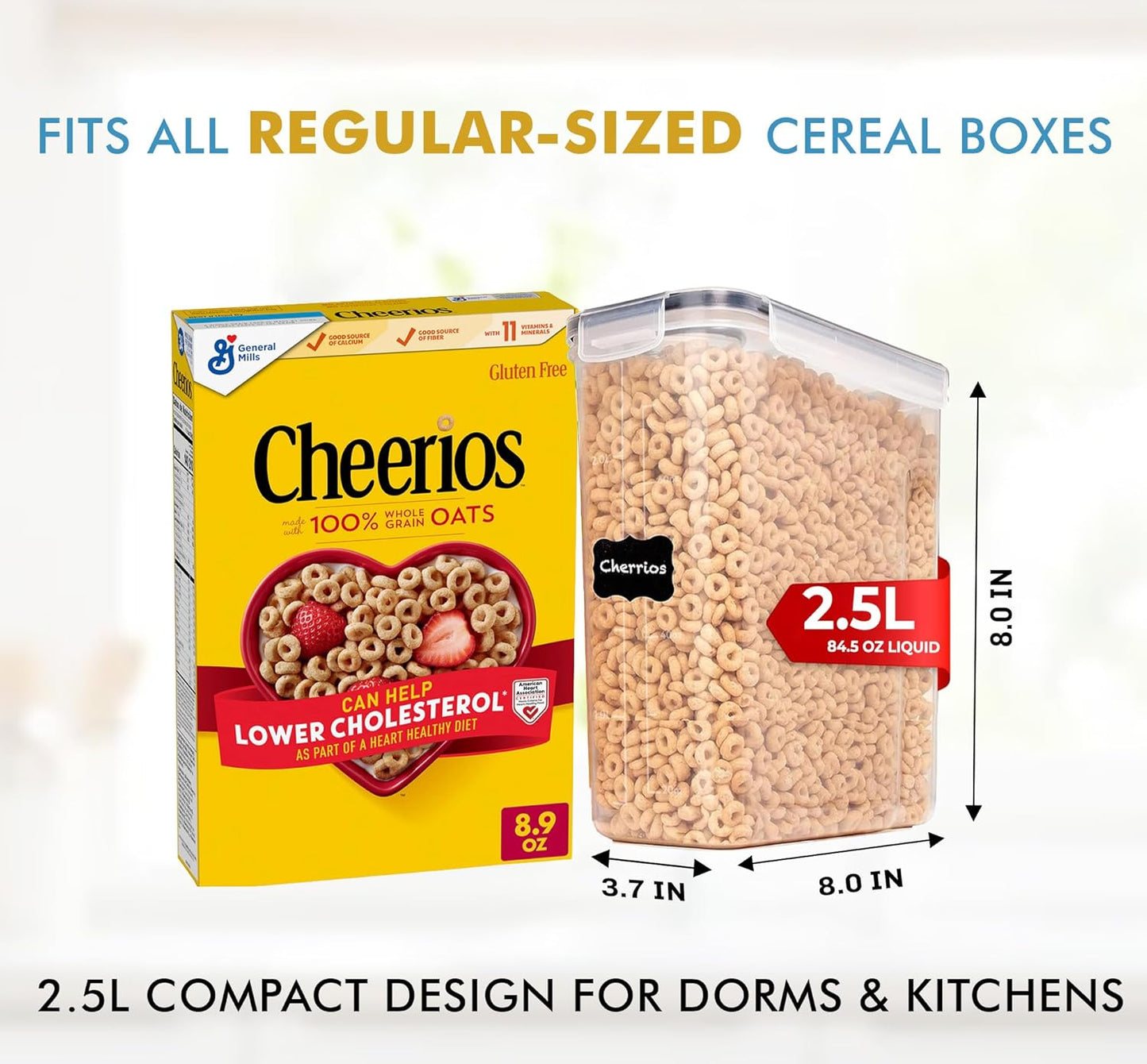 Shazo Airtight Cereal Containers - 2 Pack, 15.4 Oz Capacity, BPA-Free Plastic for Pantry Organization