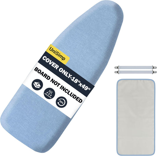UniSimp Ironing Board Cover - Extra Thick Natural Cotton, Scorch & Stain Resistant | 18"x49", Blue