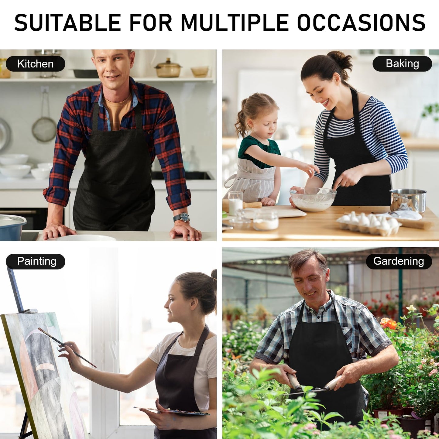 XEMGUE 12 Pack Bib Apron, Unisex Restaurant Kitchen Aprons for Women with 2 Pockets, Chef Aprons for Cooking Men BBQ Painting Drawing Craft Plain Adults, Bulk Black