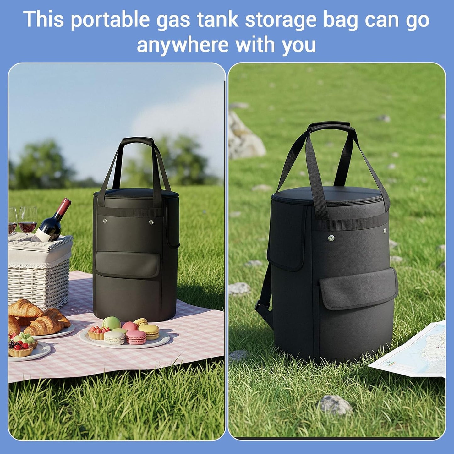 Shinylin Propane Tank Cover - 10 lb Portable Gas Tank Bag with Tabletop Feature & Ventilation Holes - Black