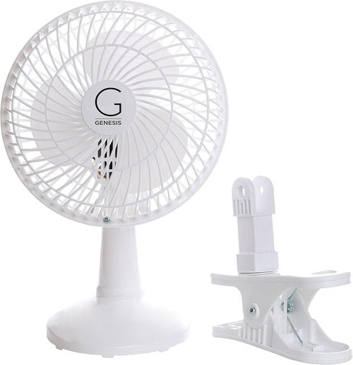 Genesis Clip Fan - 6-Inch Convertible Table-Top & Clip Design with Two Quiet Speeds - Off White